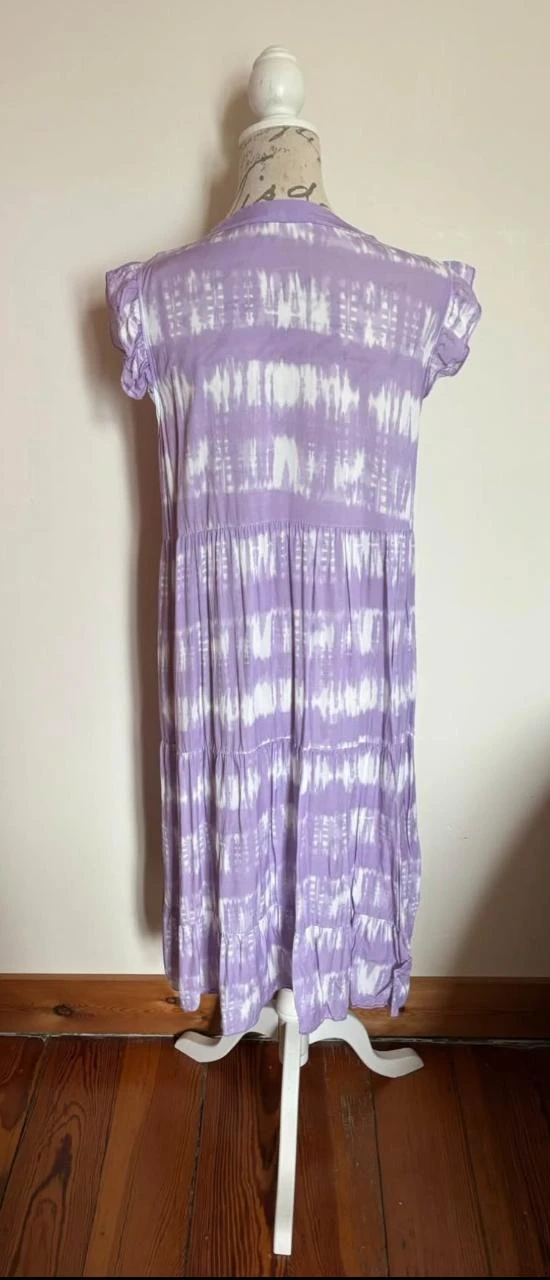 💜 Lilac & White Sleeveless Mid-Length Dress – Size U – photo 5